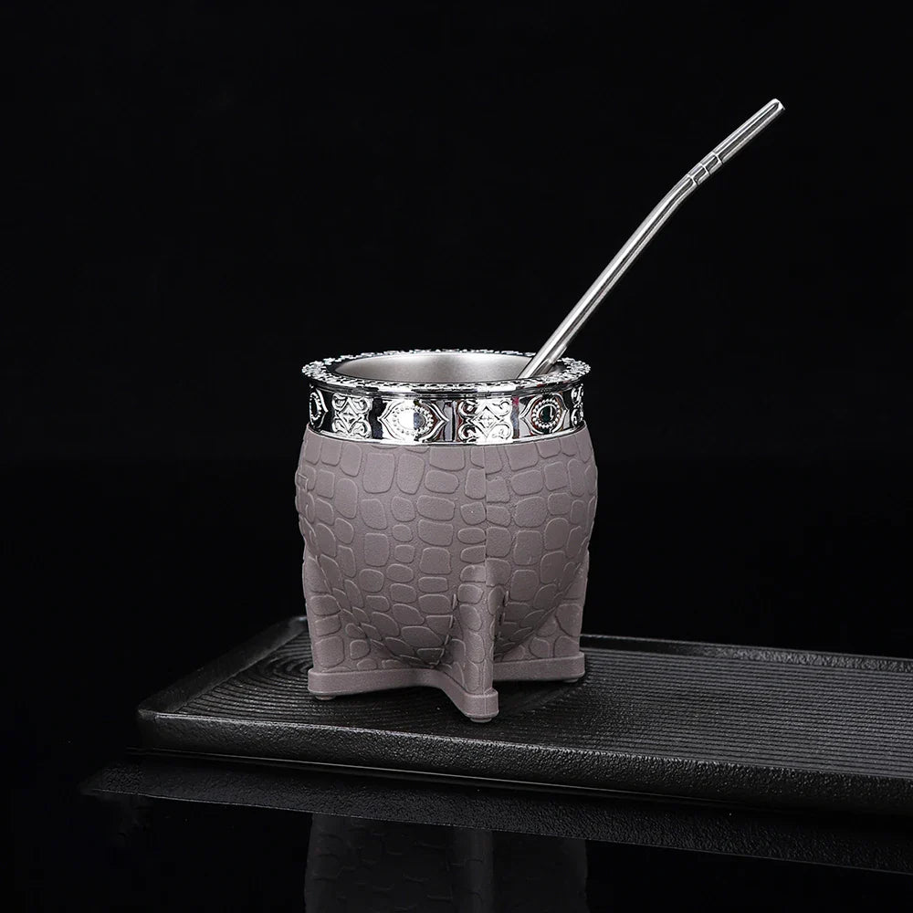 King Mate – Tasse à Maté Artisanale 180 ml avec Revêtement en Cuir et Bombilla