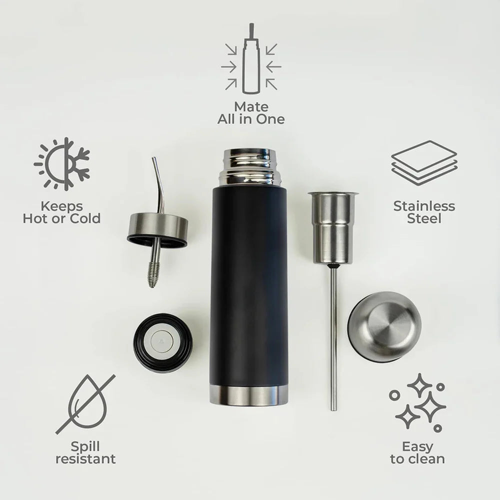 King Mate Bouteille à Maté 2-en-1 en Acier Inoxydable – Thermos à Yerba Mate avec Bombilla Intégrée
