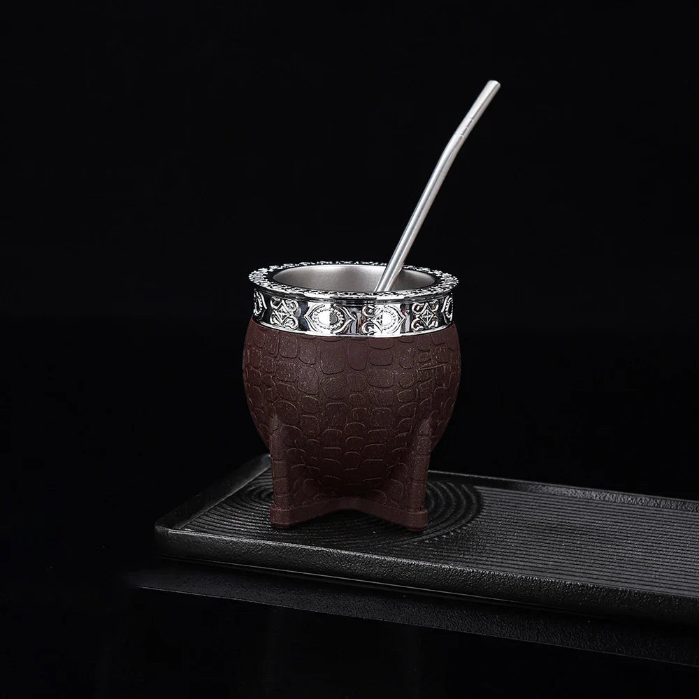 King Mate – Tasse à Maté Artisanale 180 ml avec Revêtement en Cuir et Bombilla