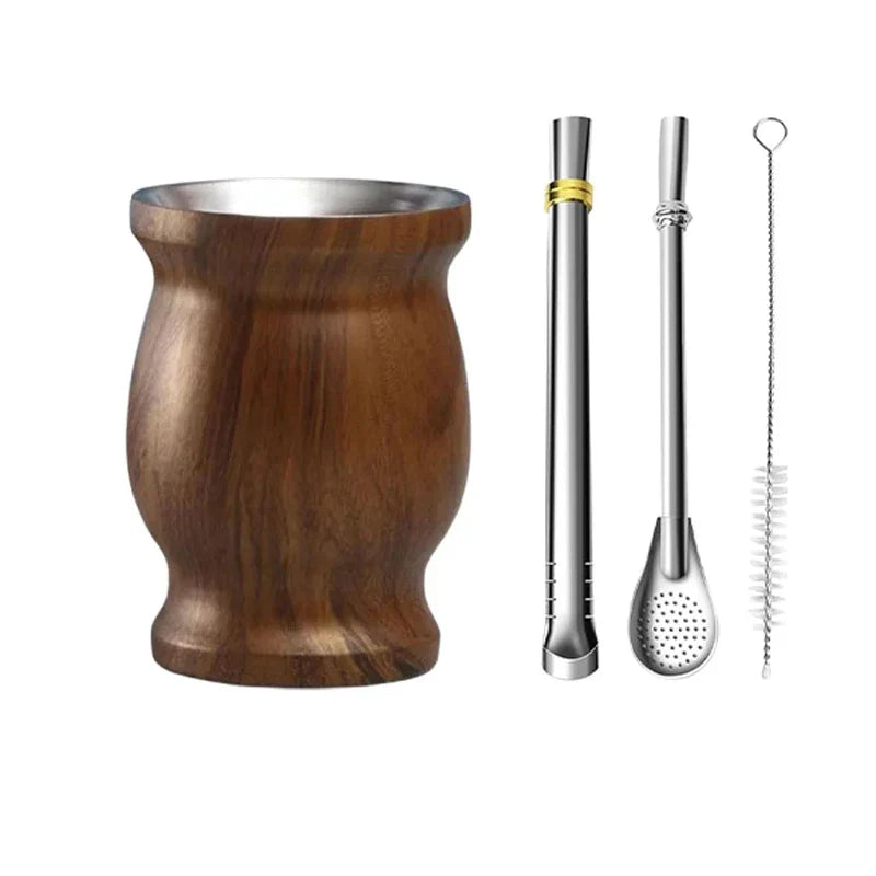 King Mate – Set Maté en Acier Inoxydable Double Paroi avec 2 Bombillas et Brosse de Nettoyage