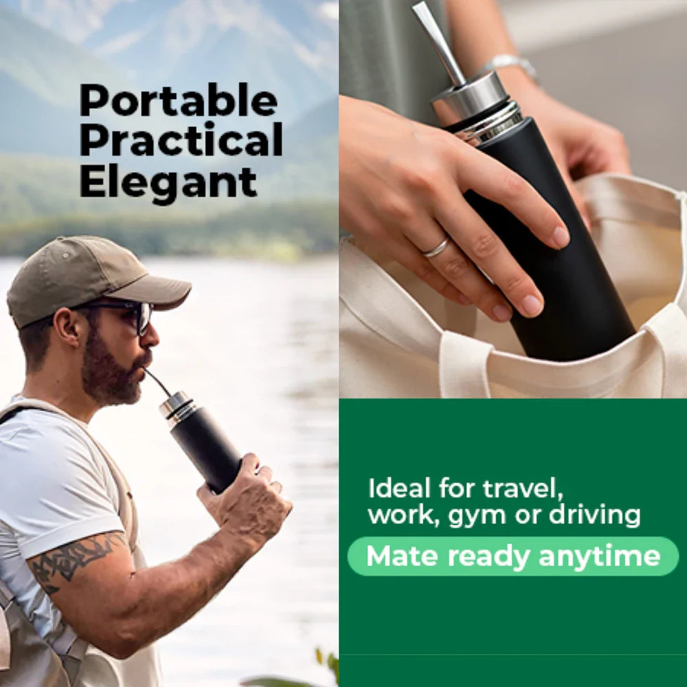 King Mate Bouteille à Maté 2-en-1 en Acier Inoxydable – Thermos à Yerba Mate avec Bombilla Intégrée