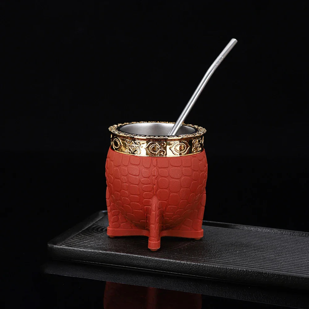 King Mate – Tasse à Maté Artisanale 180 ml avec Revêtement en Cuir et Bombilla