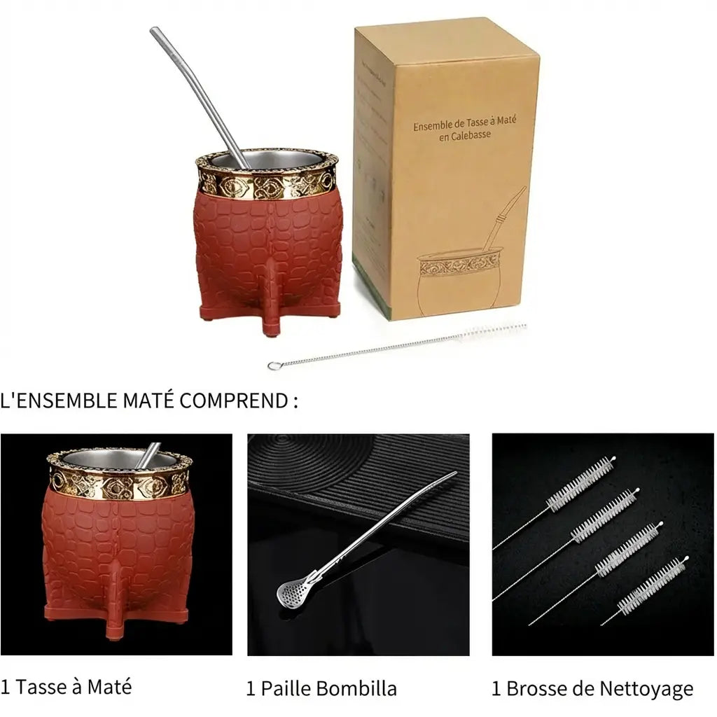 King Mate – Tasse à Maté Artisanale 180 ml avec Revêtement en Cuir et Bombilla